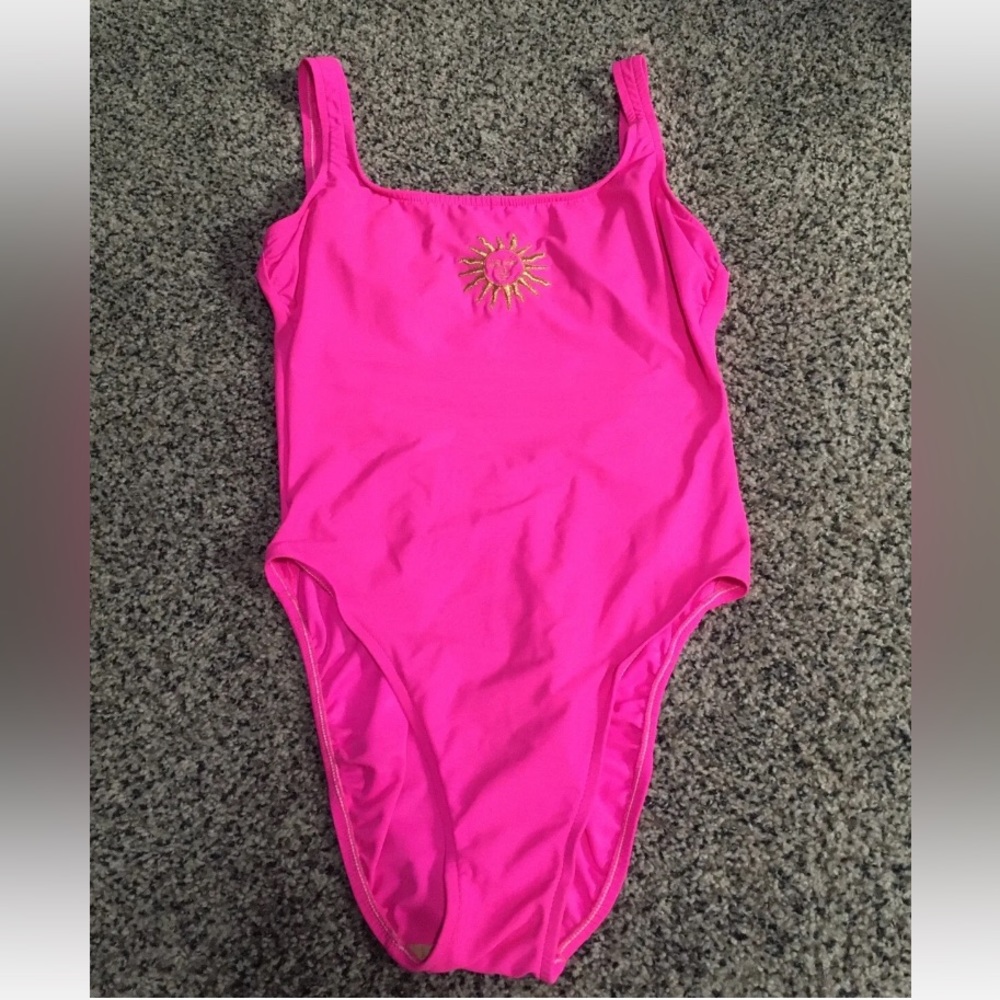 Sirena Swimsuit Neon Pink Gold Sun Made In USA Womens Size 12